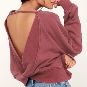 Twist Connection Washed Burgundy Backless Cropped Sweater Top